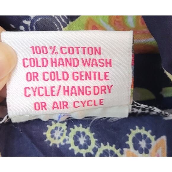 Gretchen Scott Navy Blue Cotton Tunic Beach Cover-Up Large Tropical Floral EUC - Picture 7 of 7